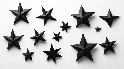 Fototapeta premium A collection of black star shapes in various sizes and styles, arranged against a plain background