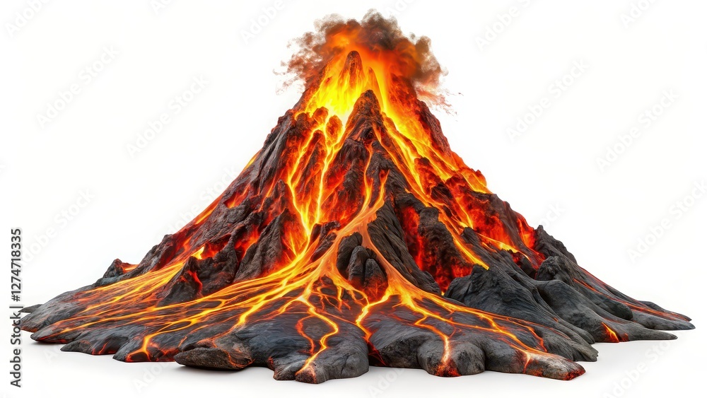 Wall mural Volcano Eruption on White Background