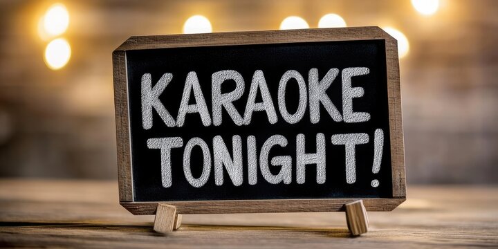Bar table with chalkboard sign "KARAOKE TONIGHT"
