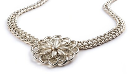 Silver Chain Necklace with Floral Pendant