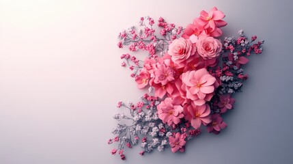 Obraz premium Elegant pink flower arrangement on pastel background with roses and blossoms