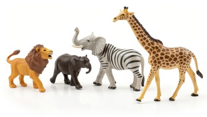 Obraz premium Safari Animal Figurines on White Background
