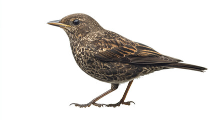 Collection of a common female blackbird on white background for nature and wildlife themes, standing, flying and portrait.