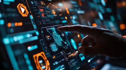 Fototapeta premium Software development process includes icons of database, user, cyber security, laptop, mobile phone and business analytics which are all connected through a digital platform.