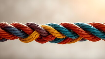 colorful ropes blending together, concept of teamwork, space for copy