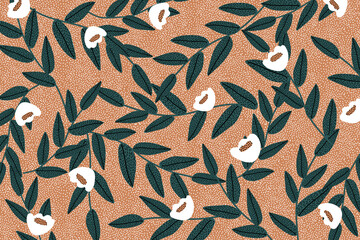 Botanical background, doodle white flower illustration