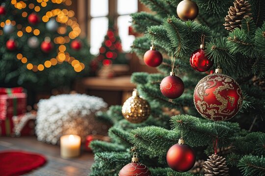 Christmas Ambiance with Fir Tree and Festive Ornaments