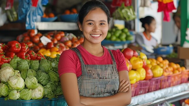 Empowered entrepreneur showcasing accountability in microfinance programs local market portrait community optimistic