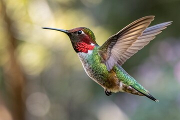 Fototapeta premium Vibrant hummingbird in mid-flight with spread wings
