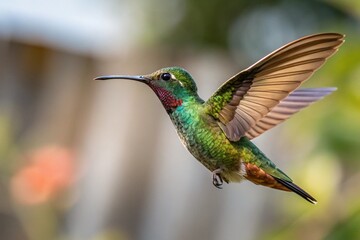 Obraz premium Vibrant hummingbird in mid-flight with spread wings
