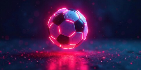 Fototapeta premium Glowing neon soccer ball floating in air, soccer ball, abstract, illustration