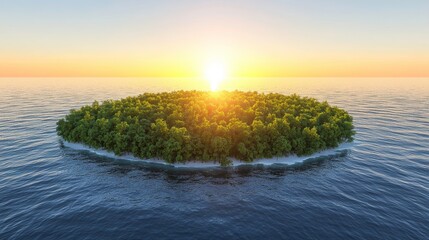 Sunrise over lush tropical island ocean view nature photography serene environment aerial perspective