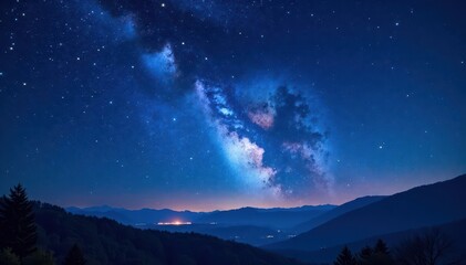 Fototapeta premium Deep blue night sky with bright stars and planets, milky way, universe