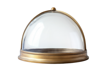 Elegant glass dome on a bronze base showcasing exquisite treasures in a sunlit room isolated on transparent background