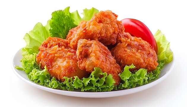 Yam Naem Khao Tod,Spicy Pork Salad with Crispy Rice on white background