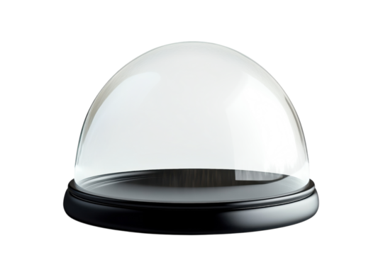 Elegant glass dome sitting on a black base, perfect for displaying collectibles in a modern setting isolated on transparent background