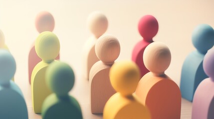 diversity and inclusion concept with wooden people figures of different color including wheelchair user