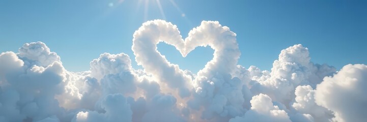 Whispy clouds create an abstract heart shape in the sky above, airy, soft, clouds