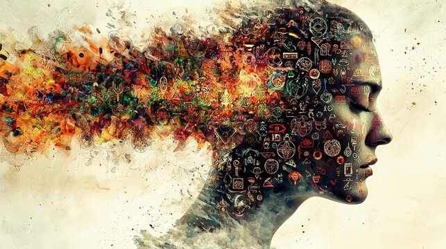 World Art Day Painting Modern Abstract mind concept with vibrant thoughts.