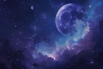 Fototapeta premium Colorful planets and stars scattered across a dark cosmic background with a vibrant ringed planet in the foreground