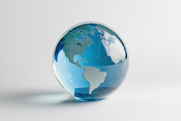 A vibrant glass globe reflecting the beauty of Earth’s continents and oceans under soft light isolated on transparent background