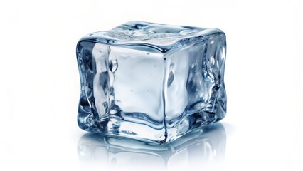 Single Ice Cube on White Background