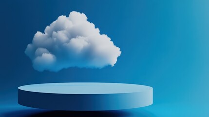 A whimsical representation of a fluffy white cloud floating above a pastel blue platform, creating a serene and dreamy atmosphere for creative projects or presentations.