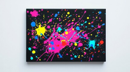 World Art Day Painting Modern Vibrant paint splatters on a black canvas.