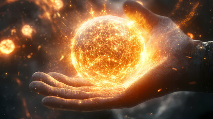 Obraz premium glowing spherical energy hands