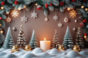 Three Dimensional Cozy Winter Scene with Festive Decorations and Warm Wishes