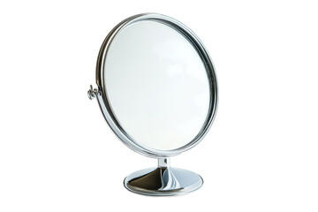 Reflecting serenity in a minimalist setting with a classic round mirror on a bright surface isolated on transparent background