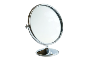 Reflecting serenity in a minimalist setting with a classic round mirror on a bright surface isolated on transparent background