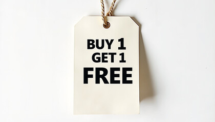 Buy one get one free promotional sale tag on white background