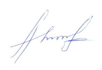 Beautiful signature made with pen isolated on white, top view