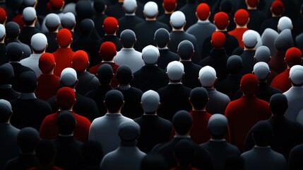 Obraz premium An artistic representation of a diverse crowd, showcasing individuals with varying colored hats. This image captures the essence of unity and diversity in a modern society.