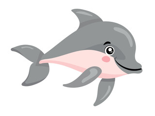 Cute dolphin. Vector clipart illustration on isolated background.