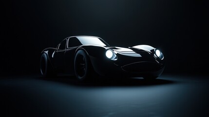 Sleek black sports car studio shot, dark background, automotive design