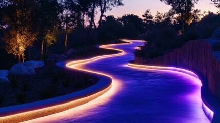 Fototapeta premium Illuminated Winding Pathway Through Night Garden