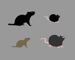 set of animals. A rat set vector includes various stylized rat illustrations in different poses, ideal for logos, prints, branding, and digital designs, offering a clean, modern, and versatile look.