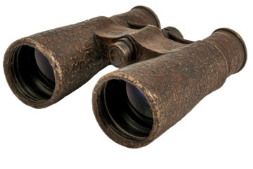 Classic vintage binoculars transparent background detailed close-up natural light high-quality image