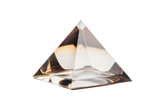 Elegant glass pyramid reflecting light on a minimalist backdrop isolated on transparent background