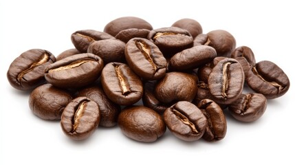 Fototapeta premium Close-up of a pile of roasted coffee beans showcasing their rich texture and color