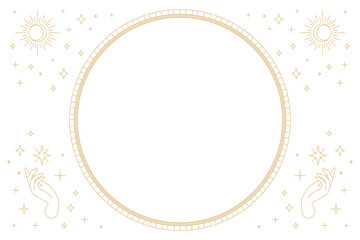 Png two mystic hands round frame linear style in gold