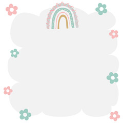 Cute frame PNG clipart, doodle rainbow with flower border design
