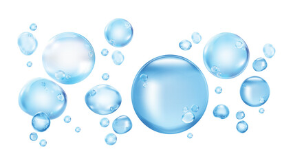 PNG Shiny blue water bubbles floating on transparent background