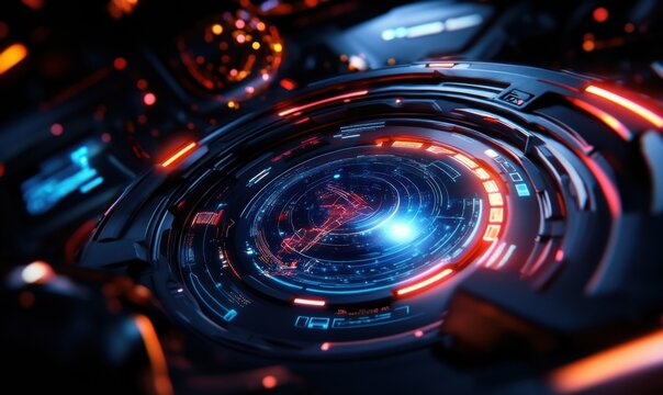 Abstract digital interface with glowing holographic data, representing futuristic technology and seamless connectivity in a virtual spac