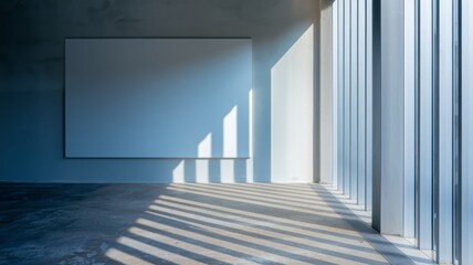 Fototapeta premium Minimalist Room with Sunlit Vertical Window and Blank Canvas