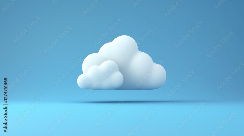 Poster Minimalist fluffy white cloud floating on a blue background, symbolizing simplicity, technology, and cloud computing concepts, Generative AI