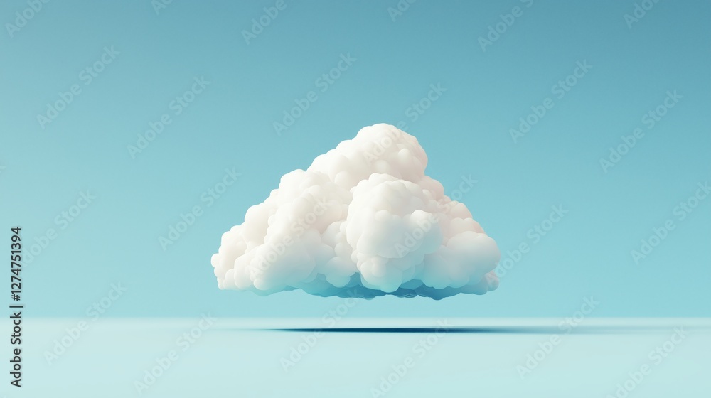 Poster Minimalist fluffy white cloud floating on a blue background, symbolizing simplicity, technology, and cloud computing concepts, Generative AI
