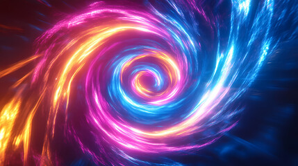 Obraz premium Swirling neon vortex of dynamic electric blue hot pink and bright yellow radiating energy. Electric Aurora Vortex. Illustration